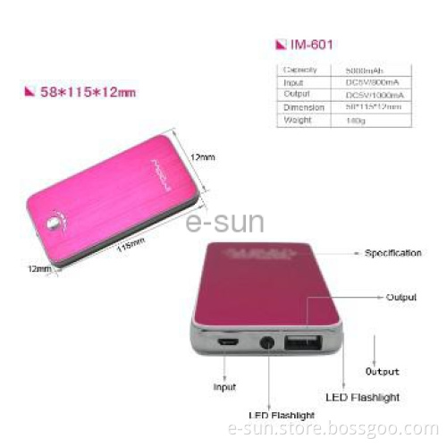 Portable Power Bank with 5,000mAh Battery Capacity